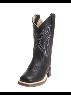 🔥New Old West 1.5 Kid's Boy Black Premiu Leather Western Square Toe Cowboy Boot